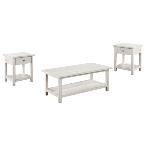 Alcott 3-piece Coffee and 1-drawer End Table Set White