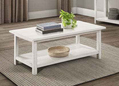 Birdie Wood Coffee Table with Shelf WhiteDistressed White