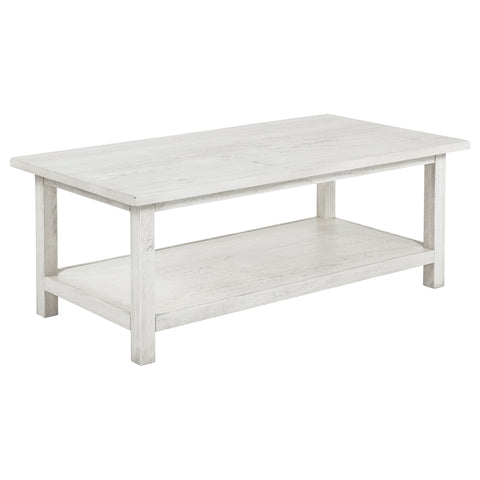 Birdie Wood Coffee Table with Shelf WhiteDistressed White