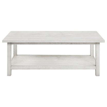 Birdie Wood Coffee Table with Shelf WhiteDistressed White