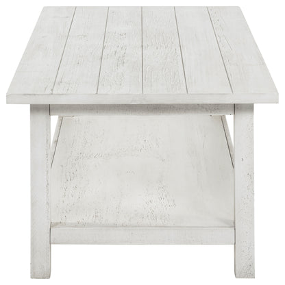 Birdie Wood Coffee Table with Shelf WhiteDistressed White