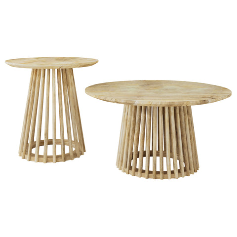 Foyet 2-piece Round Coffee and End Table Set Natural Mango