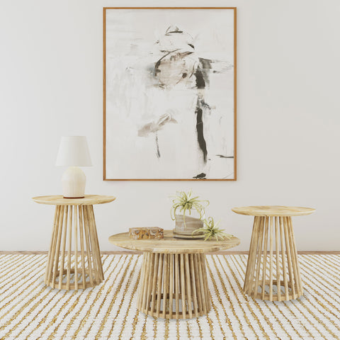 Foyet 3-piece Round Coffee and End Table Set Natural Mango