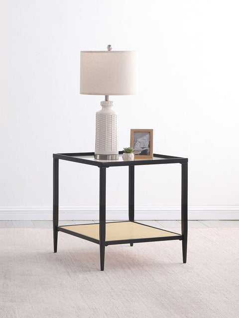 Sanger Glass Top Metal with Cane Shelf End Table Black
Black
