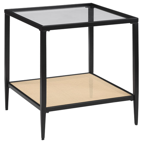 Sanger Glass Top Metal with Cane Shelf End Table Black
Black