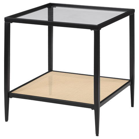 Sanger Glass Top Metal with Cane Shelf End Table Black
Black