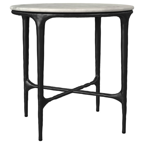 Dominick Round Genuine Marble Top Metal End Side Table White