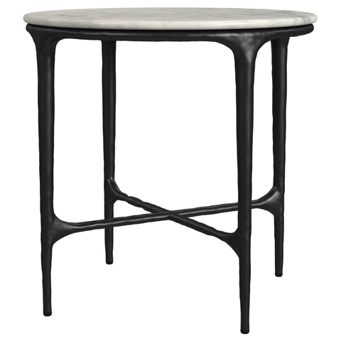Dominick Round Genuine Marble Top Metal End Side Table White