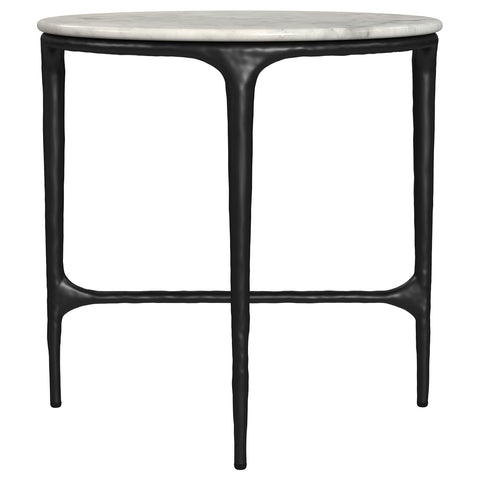 Dominick Round Genuine Marble Top Metal End Side Table White