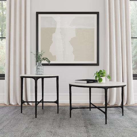 Dominick 2-piece Round Marble Coffee and End Table Set White
