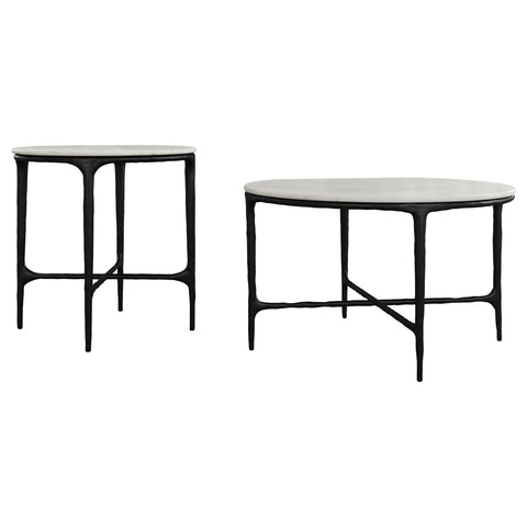 Dominick 2-piece Round Marble Coffee and End Table Set White