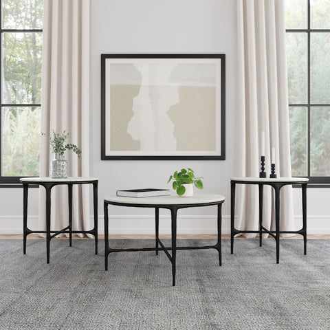 Dominick 3-piece Round Marble Coffee and End Table Set White