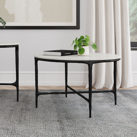 Dominick Round Genuine Marble Top Metal Coffee Table White
