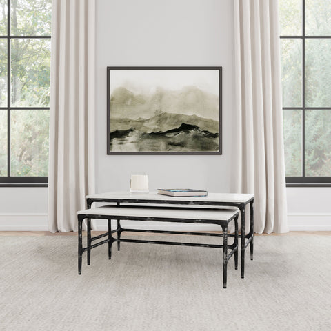 Cabot 2-piece Genuine Marble Top Nesting Coffee Tables White