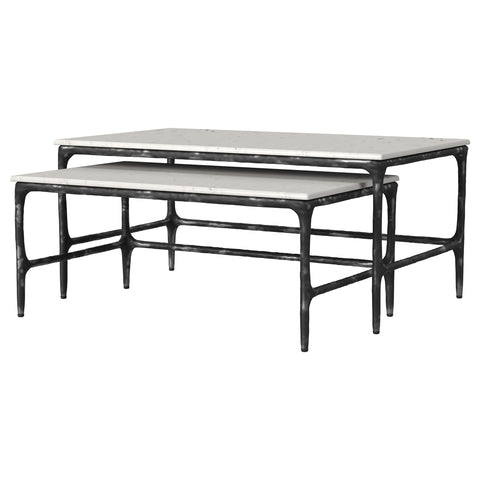 Cabot 2-piece Genuine Marble Top Nesting Coffee Tables White