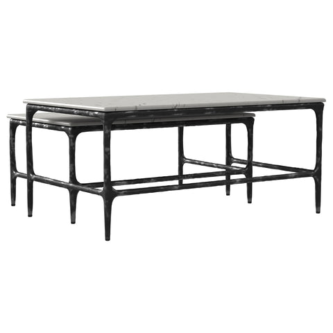Cabot 2-piece Genuine Marble Top Nesting Coffee Tables White