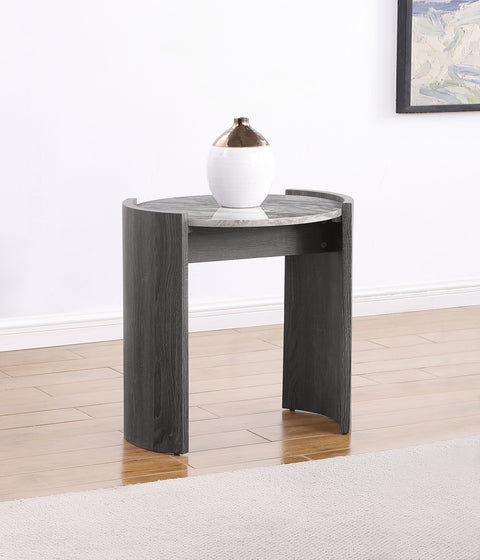 Brixey Round Faux Marble Top End Table Distressed Grey