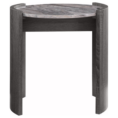 Brixey Round Faux Marble Top End Table Distressed Grey