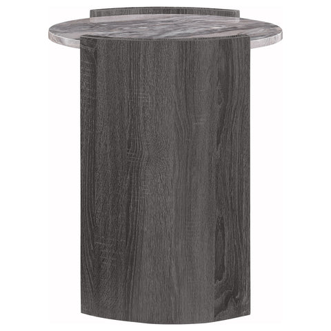 Brixey Round Faux Marble Top End Table Distressed Grey