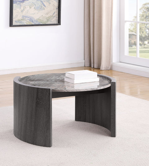 Brixey Round Faux Marble Top Coffee Table Distressed Grey