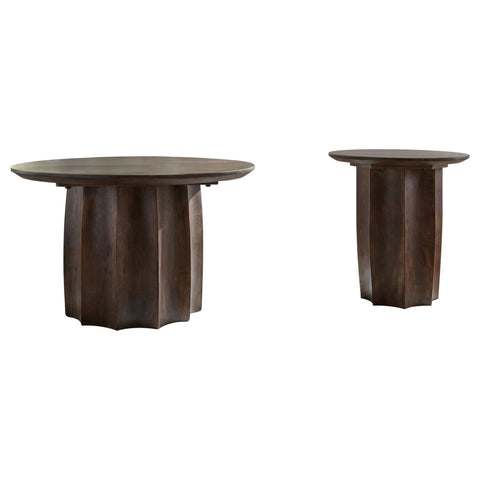 Viana 2-piece Solid Mango Wood Coffee Table Set Walnut
