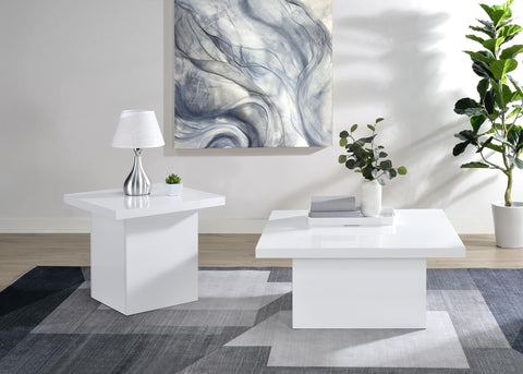 Rocco Square Engineered Wood Side End Table White High Gloss