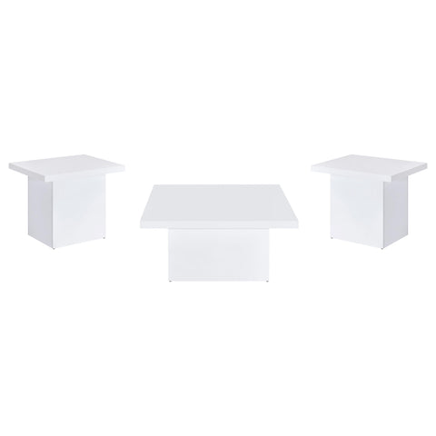 Rocco 3-piece Square Coffee End Table Set White High Gloss