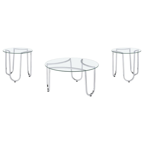 Doherty 3-piece Round Tempered Glass Top Coffee Table Set Chrome