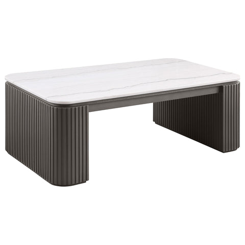 Etienne 2-Piece Rectangular Marble Top Coffee and End Table Set Charcoal