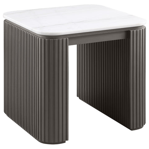 Etienne 2-Piece Square Marble Top Coffee and End Table Set Charcoal