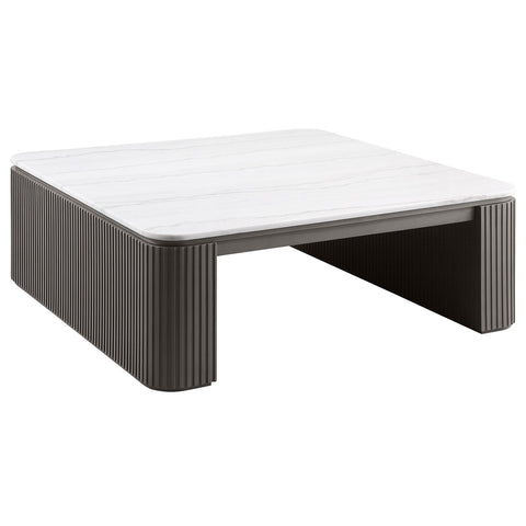 Etienne 2-Piece Square Marble Top Coffee and End Table Set Charcoal