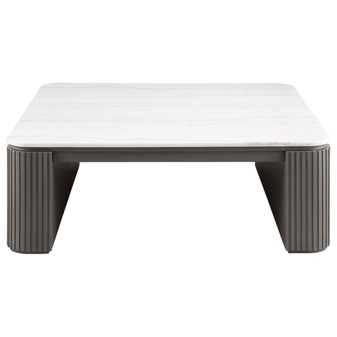 Etienne 2-Piece Square Marble Top Coffee and End Table Set Charcoal