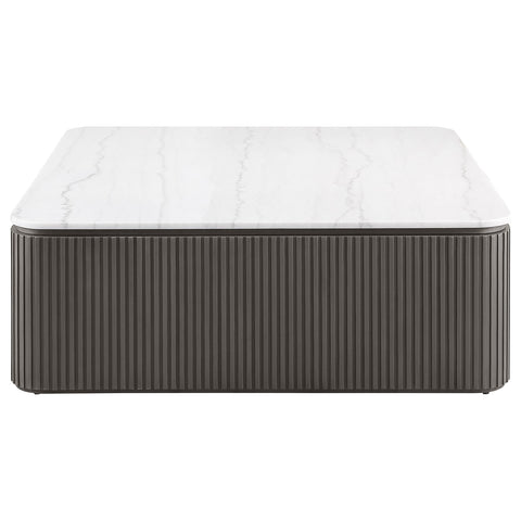 Etienne 2-Piece Square Marble Top Coffee and End Table Set Charcoal