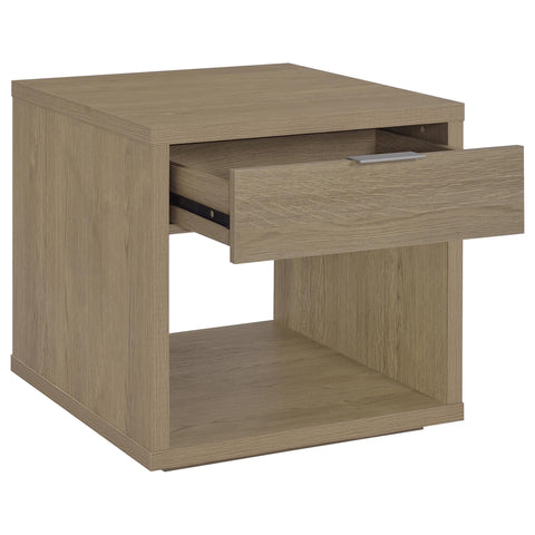 Baldacci Square End Table with Drawer and Open Shelf Latte