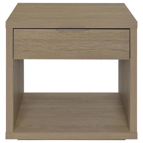 Baldacci Square End Table with Drawer and Open Shelf Latte
