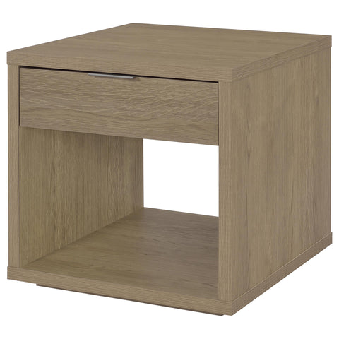 Baldacci Square End Table with Drawer and Open Shelf Latte