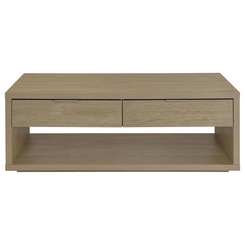 Baldacci 2-Drawer Rectangular Coffee Table with Open Shelf Latte