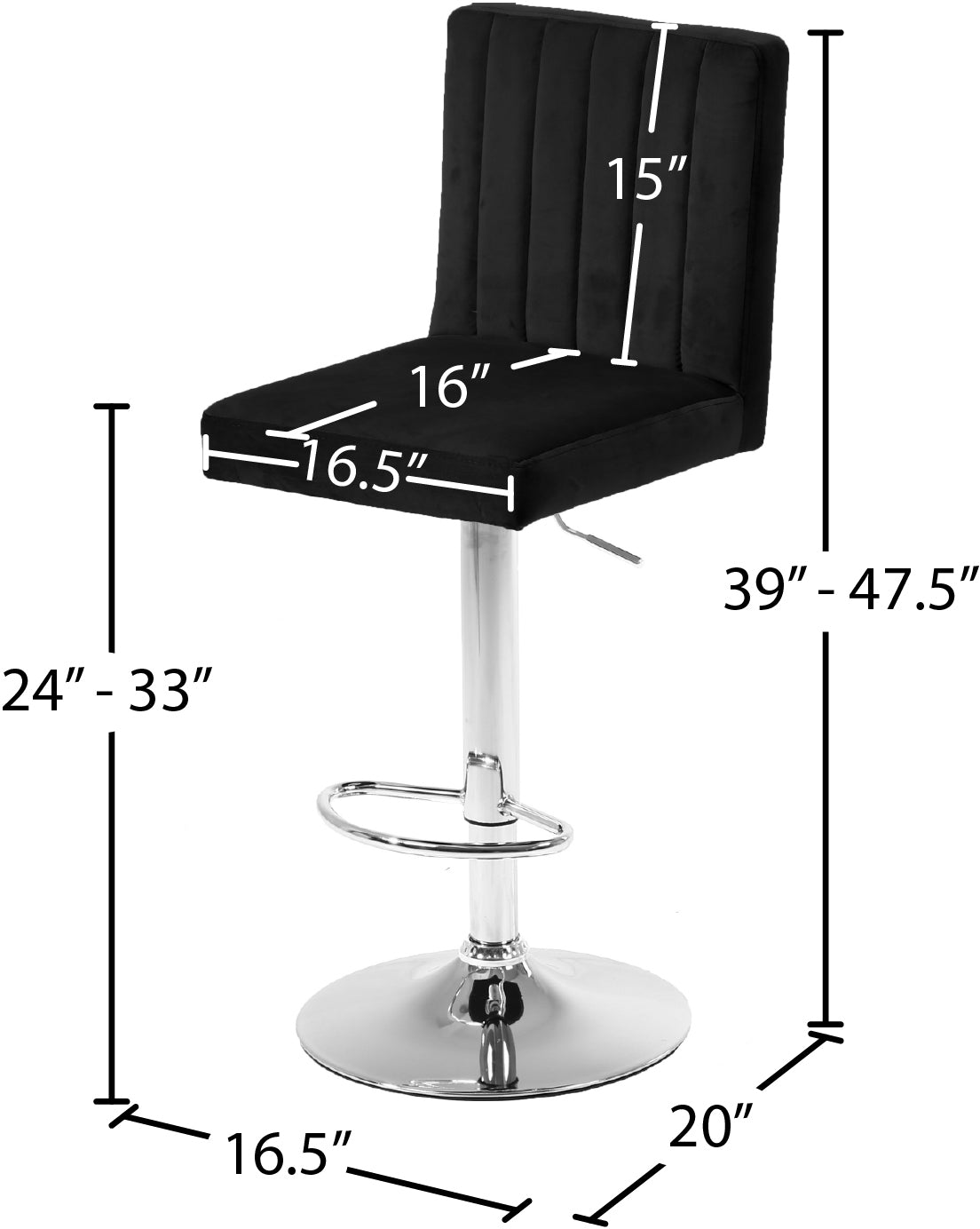 alessandra black velvet adjustable stool black