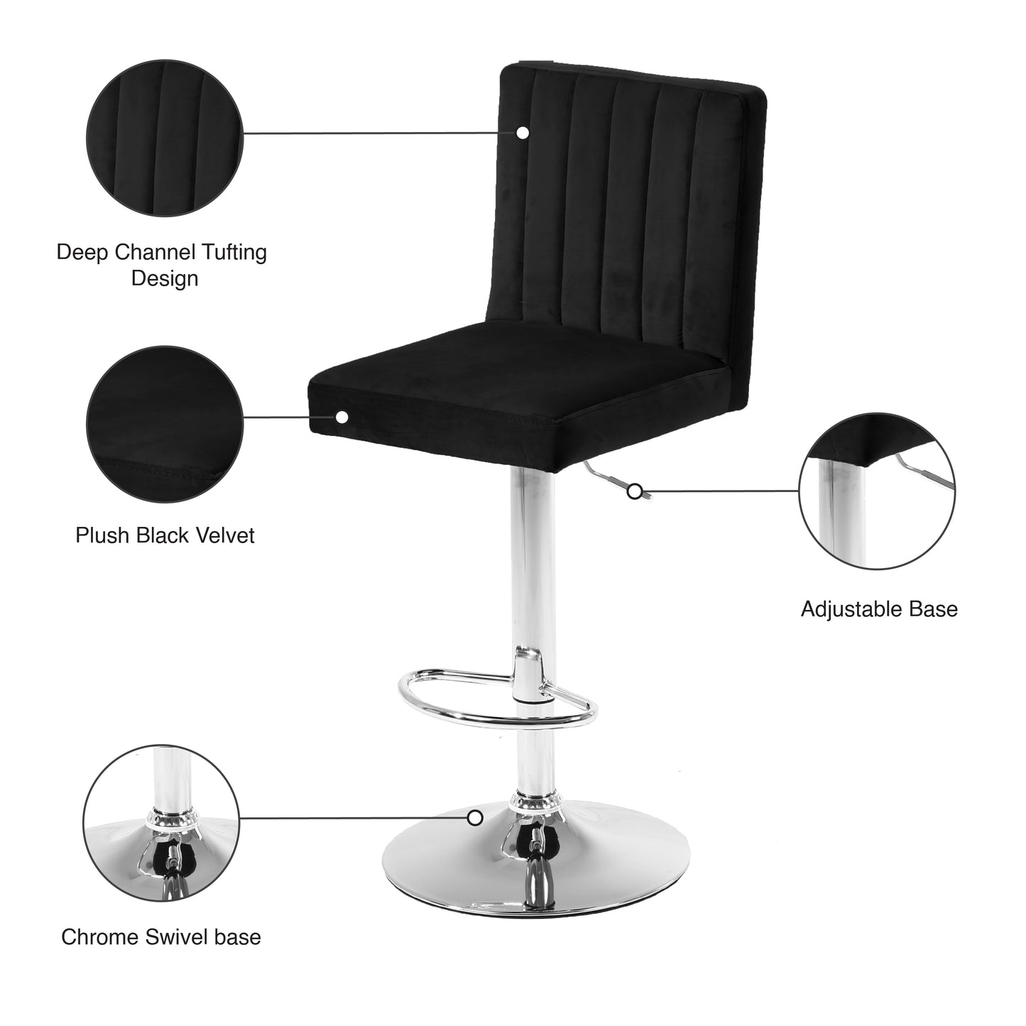 alessandra black velvet adjustable stool black