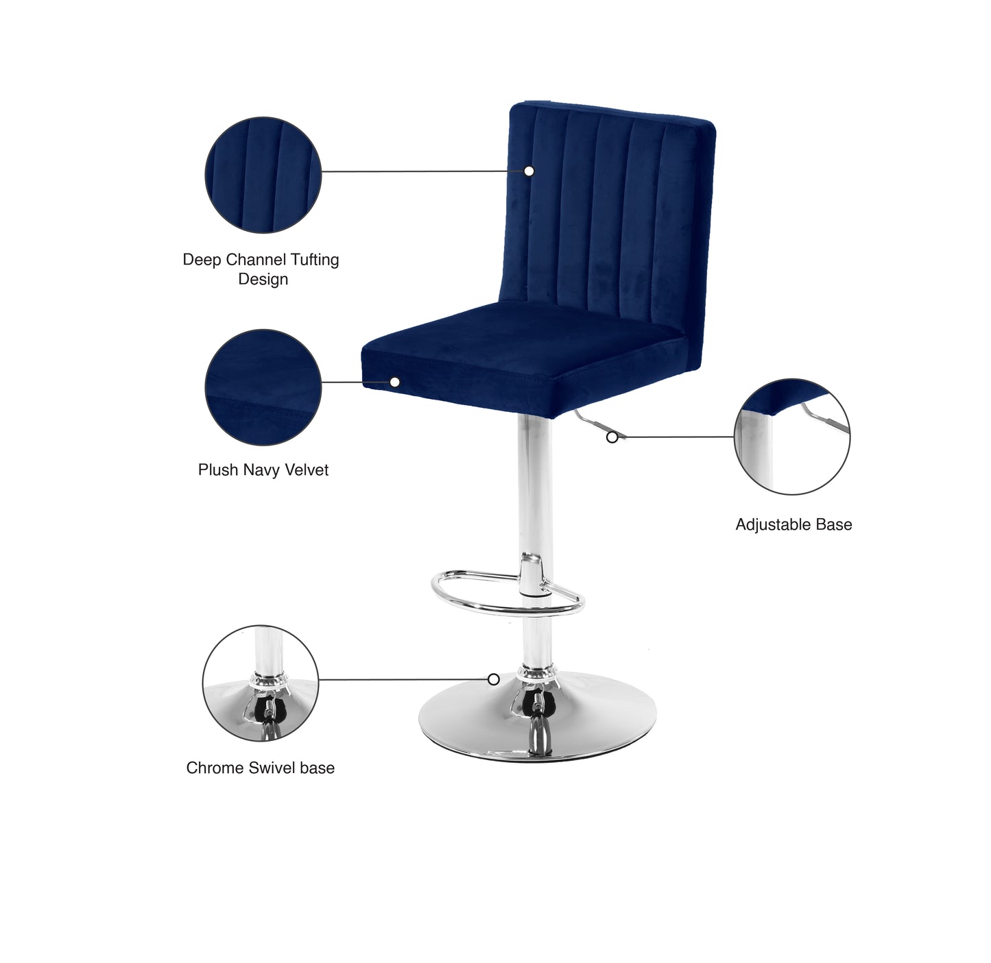 alessandra navy velvet adjustable stool navy