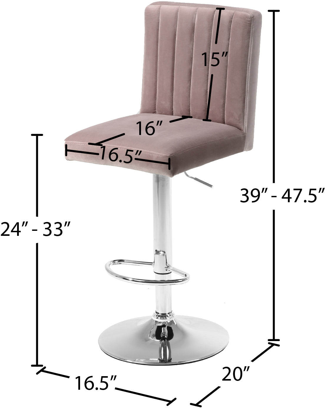 alessandra pink velvet adjustable stool pink