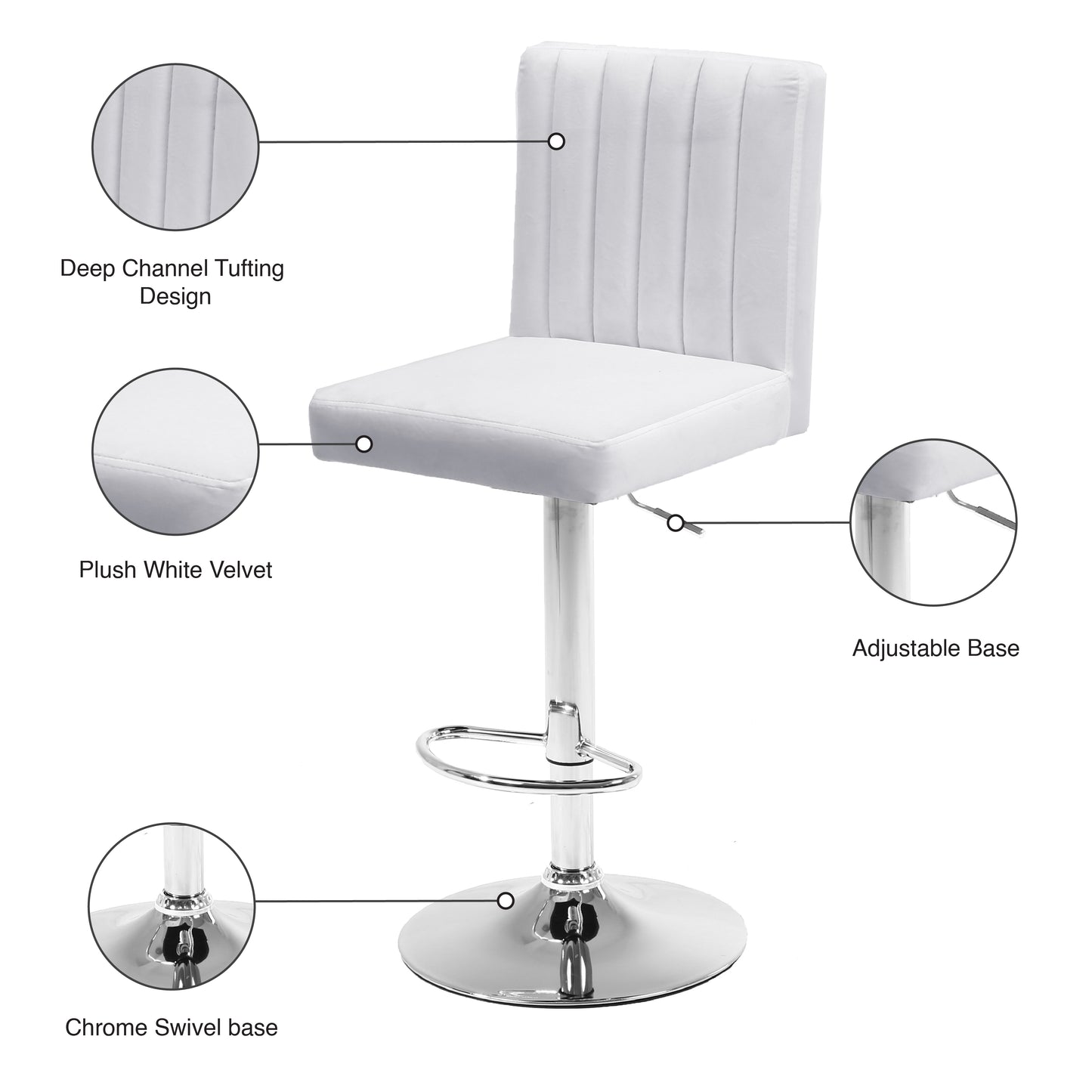 alessandra white velvet adjustable stool white