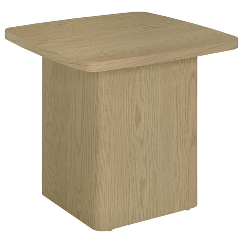 Oakglen Transitional Square Pedestal End Table in Greige