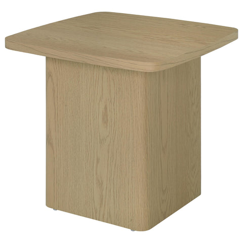 Oakglen Transitional Square Pedestal End Table in Greige