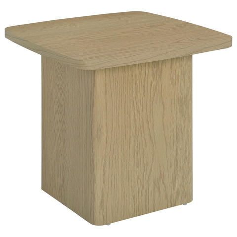 Oakglen Transitional Square Pedestal End Table in Greige