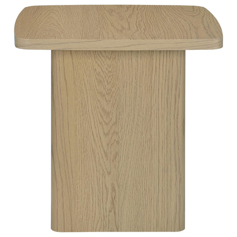 Oakglen Transitional Square Pedestal End Table in Greige