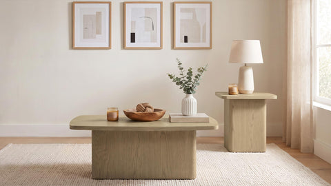 Oakglen Transitional Square Pedestal End Table in Greige