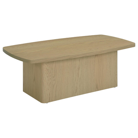 Oakglen Transitional Rectangular Pedestal Coffee Table in Greige