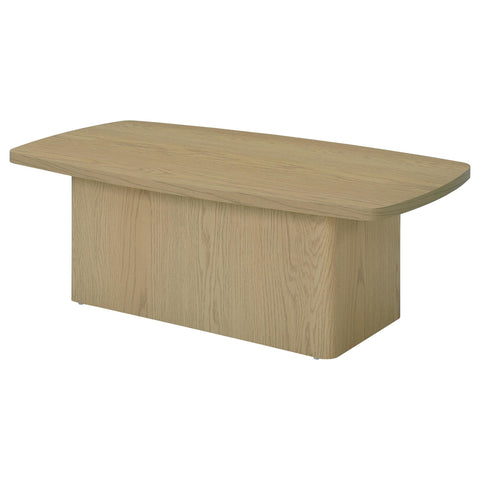 Oakglen Transitional Rectangular Pedestal Coffee Table in Greige
