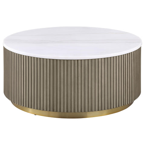 Gracemont Round White Marble Top Coffee Table Greige